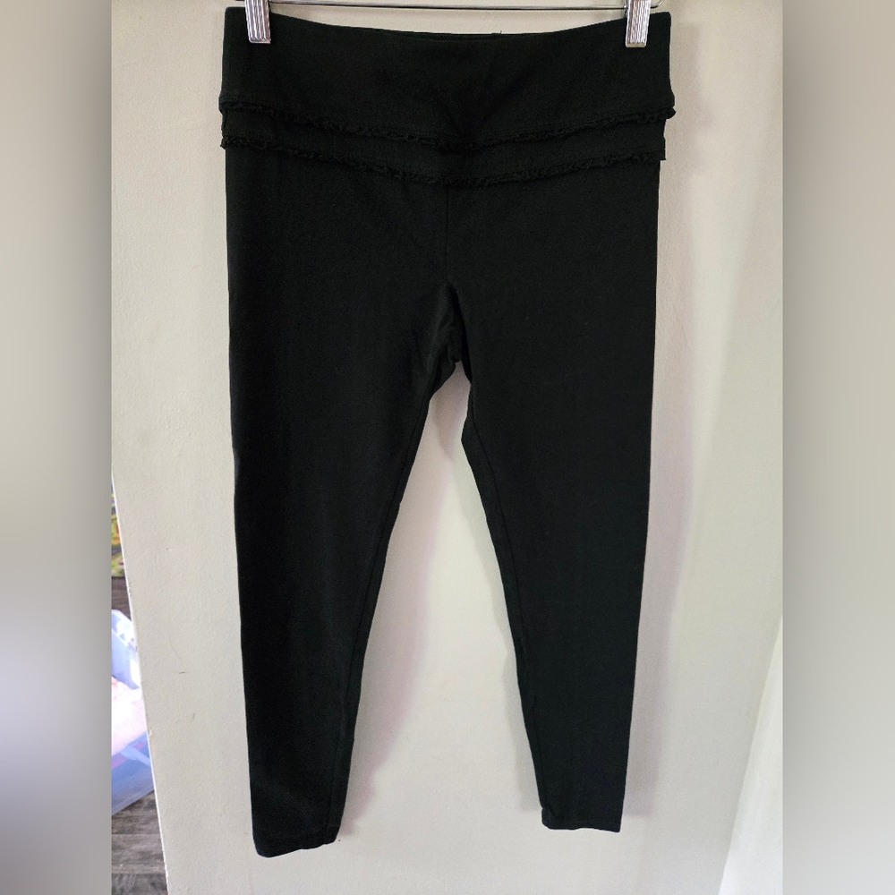 Betsey Johnson Black Leggings with Ruffle Detail